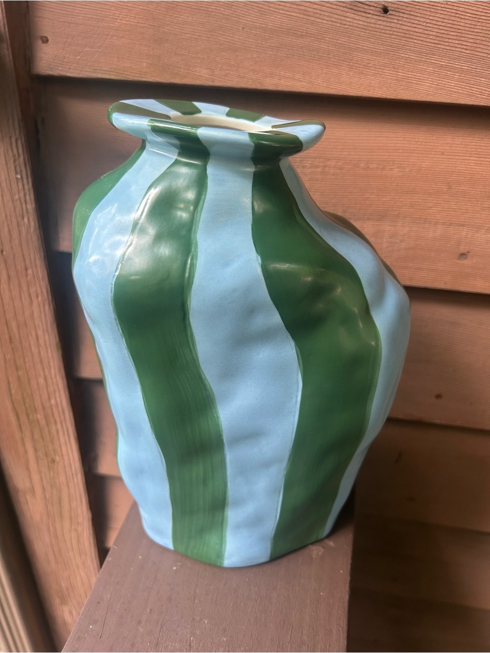 Maya Eline Leroy Sculpted Ceramic Vase in Sky Blue and Forest Green